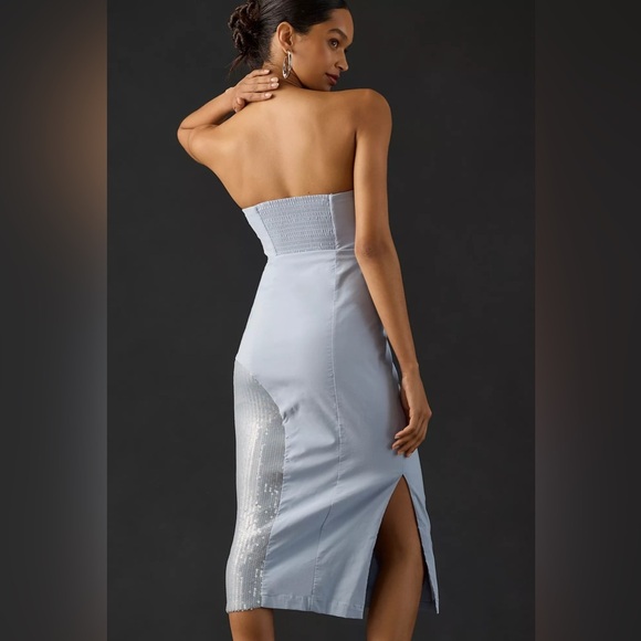 By Anthropologie • NWT Strapless Slim Midi Dress‎ Blue Sequin 16 Party Cocktail - Picture 2 of 13